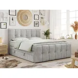 MKS Meble King Boxspringbett 160x200, Boxspringbett 160x200 mit Bettkasten und Matratze H3, Polsterbett 160x200 mit Matratze, Bett 160x200 mit Bettkasten, PR... - Hellgrau