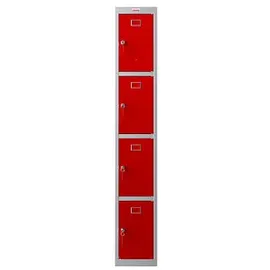 Phoenix Spind Locker grau, rot PL1430GRK, 4 Schließfächer 30,0 x 50,0 x 183,0 cm