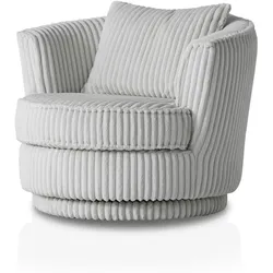 Furn.Design Drehsessel in hellgrau Mega-Cord Sessel 360° drehbar inklusive Kissen Comfy