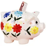 es - euro souvenirs Porzellan-Sparschwein "Blumendeko" mit Schloss, 23 cm, mehrfarbig