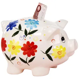 es - euro souvenirs Porzellan-Sparschwein "Blumendeko" mit Schloss, 23 cm, mehrfarbig