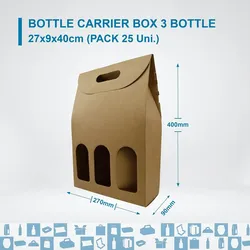 25x Leere Braunen Kartonbox für 3 Weinflaschen 27x9x40cm - Verpackung für Weinflaschen für Weihnachts-, Oster-, Geburtstagsgeschenke, für Weinkeller