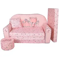 FORTISLINE - Kindersofa ausklappbar 100x60x50 cm - Kindersofa für Kinder 2in1 - Kindercouch ausklappbar - 2-Sitzer - Schlafcouch aus Schaumstoff + Hocker + Kissen - Viele Motive