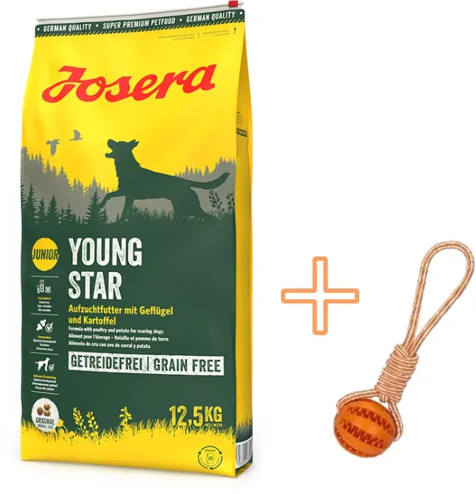 JOSERA YoungStar - Grain Free 12,5kg + NUXIE Hundespielzeug Tug mit Ball 30cm (Mit Rabatt-Code JOSERA-5 erhalten Sie 5% Rabatt!)