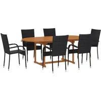 vidaXL Polyrattan Garten-Essgruppe 7-tlg. schwarz 3070758