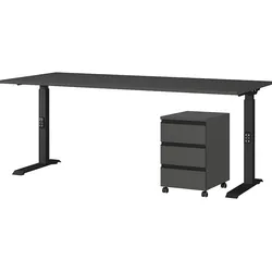 Kadima Design Büromöbel Set 2-teilig – Schreibtisch 180x80 cm & Rollcontainer Graphit – Ergonomie-Set Stuttgart