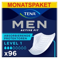 TENA MEN Absorbierende Protektoren, Level 1-96 Einlagen im Monatspaket (8 x 12), einzeln verpackt - Hygieneeinlagen für Männer bei leichtem Harnverlust und Inkontinenz