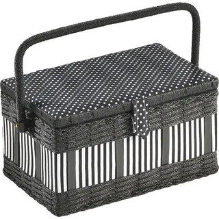 Kobolo Nähkästchen Nähkorb Nähkörbchen - mit Punkten und Streifen - 28x18x16 cm