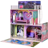 Olivia's Little World Großes Traumland Sonnenuntergang Zeitgenössisches Kinder Interaktives Holzpuppenhaus 3 Etagen mit 16 Puppenmöbelzubehör Multi TD-13616A