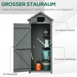 Outsunny Gartenschrank Gartenhaus Gerätehaus Geräteschuppen mit Fachböden Asphaltdach Holz Grau+Grün 77 x 54,2 x 179 cm