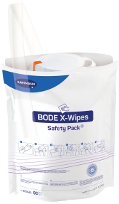 BODE X-Wipes Safety Pack Einweg-Vliestuchspendersystem, Für flüssige Flächen- und ausgewählte Instrumenten-Desinfektionsmittel von Bode, 1 Standbodenbeutel = 90 Tücher, Maße: 20 x 30 cm