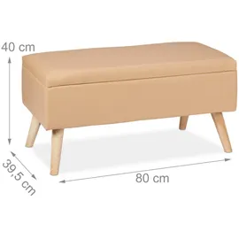 Relaxdays Sitzbank mit Stauraum, 40 L, gepolstert, Holzbeine, Truhenbank Kunstleder, HxBxT: 40 x 80 x 39,5 cm, beige