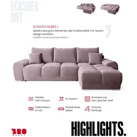bromarkt Ecksofa NUBES Schlaffunktion Bettkasten L-Form 298x184x85cm Rosa, - Rosa