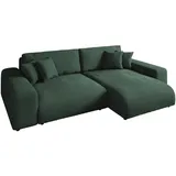 luma-home Cord Ecksofa Schlaffunktion ausziehbar Bettkasten Polsterecke L-Couch in Grün & Grün