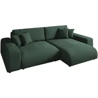 luma-home Cord Ecksofa Schlaffunktion ausziehbar Bettkasten Polsterecke L-Couch in Grün & Grün