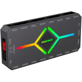 gamemax V4.0 Gehäuselüfter-Hub – 9-Port-PWM-Lüfterverteiler mit RF-Fernbedienung und SATA-Stromversorgung, Schwarz