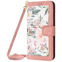 Handykette Hülle für iPhone 15 Pro Max Handyhülle Leder, iPhone 15 Pro Max Hüllen, Leder Blume Flip Etui Handytasche Schutzhülle für iPhone 15 Pro Max with Klapphülle Standfunktion,Rosa