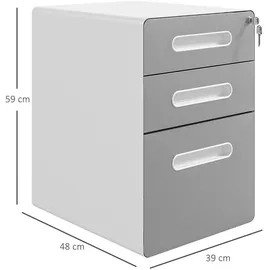 Vinsetto Rollcontainer, mobiler Aktenschrank mit 3 Schubladen, abschließbarer Büroschrank mit Hängeregistratur, Aufbewahrung, Stahl, 39 x 48 x 59 cm