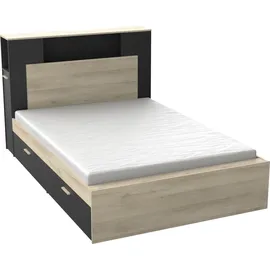 Demeyere Bettgestell DEMEYERE GROUP "Life", beige (kronberg, schwarz, kronberg, schwarz), B:145cm H:112,6cm L:230cm, Betten, Jugendbett Bettgestell, ideal für kleine Räume, platzsparend, viel Stauraum