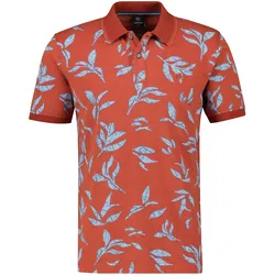 Poloshirt LERROS "LERROS Poloshirt mit floralem Druck und abgesetzen Details", Herren, Gr. 6XL, rot (coral rot), 100% Baumwolle, ohne Ausschnitt, Kurzarm, Shirts