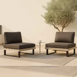 Mendler 2er-Set Lounge-Sessel HWC-H54, Garten-Sessel, Spun Poly Akazie Holz FSC-zertifiziert Alu ~ grau, Polster dunkelgrau