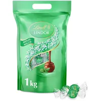 Lindt LINDOR, Minze Milch Schokolade Kugeln Beutel, 1kg Beutel wiederverschließbar, ca. 80 Kugeln, Großpackung, Pralinen-Geschenk, Schokoladengeschenk