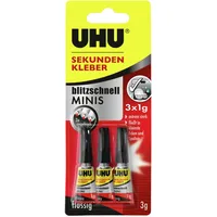 UHU Sekundenkleber blitzschnell Minis flüssig 3x1g o.Box