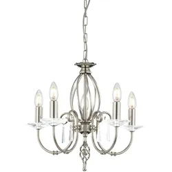 Licht-Erlebnisse Kunstvoller Kronleuchter in Nickel aus Metall Glas 5-armig Klassisch CANDELA Hängelampe Lüster, ED1/4/0016