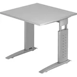 Hammerbacher US08 höhenverstellbarer Schreibtisch lichtgrau quadratisch, C-Fuß-Gestell silber 80,0 x 80,0 cm