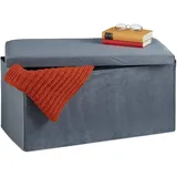 Relaxdays Sitzbank mit Stauraum, Samt, 80 L, Flur, Wohnzimmer, gepolstert, faltbar, Truhenbank, 38x77x39 cm, dunkelgrau