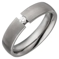 Schmuck Krone Solitärring Ring aus Titan mit Brillant 0,05ct., mattiert Innenumfang 52mm ~ Ø16.6mm