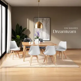 Tectake Esszimmerstuhl Frederikke Textil weiß 6er Set