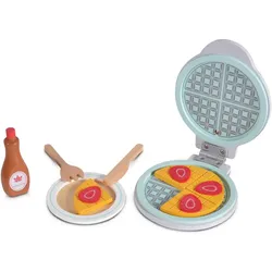 Moni Spielzeug Waffeleisen Holz 4334 Waffelstücke Holzmesser Gabel Teller Sirup bunt