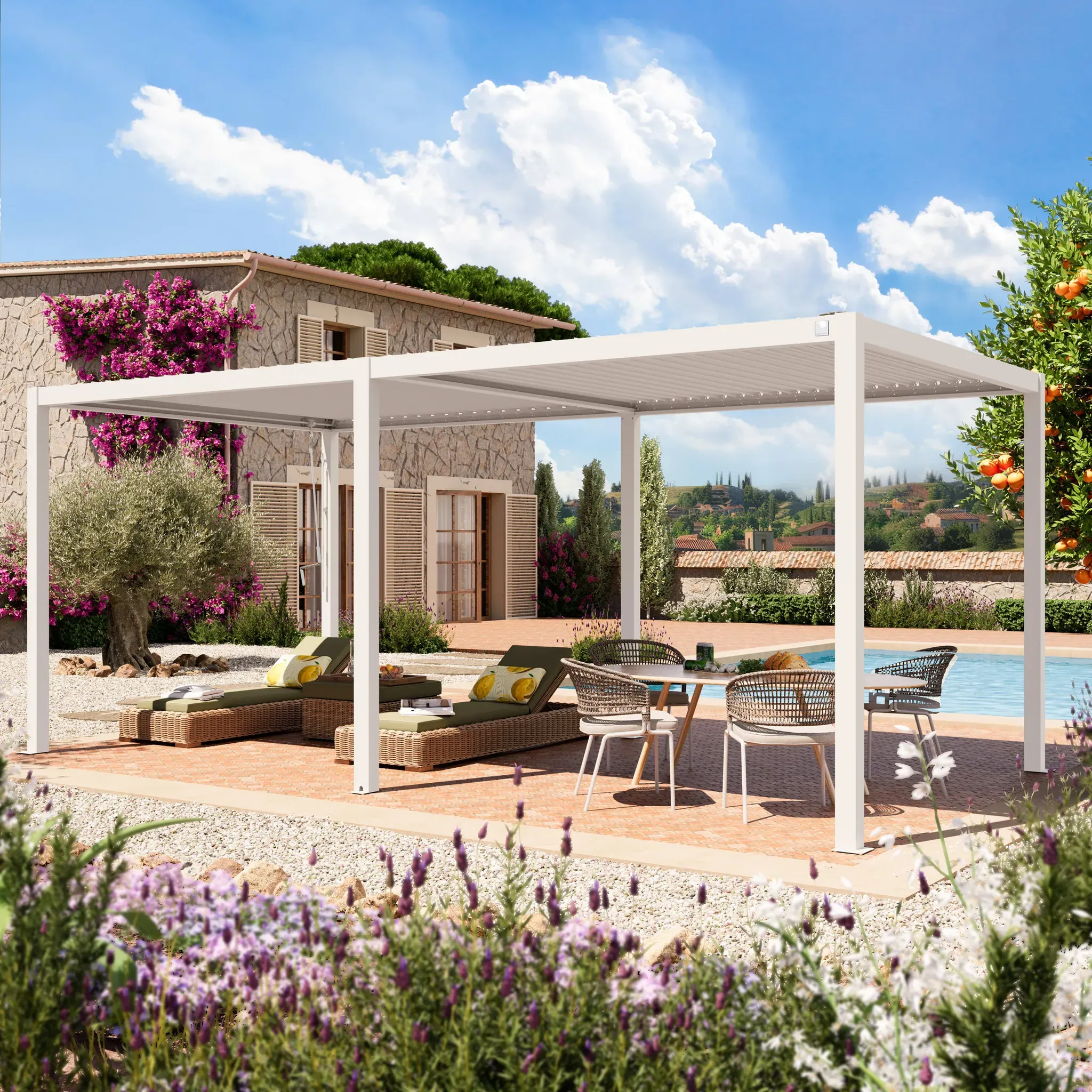 PRIMEYARD  3x6m Pergola blanc, lames blanc orientables - (400111)