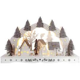 Hti-Living Schwibbogen Dorf mit Tannen Weiß Grau