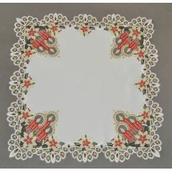 Mitteldecke STICKEREIEN PLAUEN "Tischdecke Kerzenschein" Gr. 1, bunt (rot, grün, weiß), B:80cm L:80cm, Polyester, Tischdecken, Plauener Spitze, Made in Germany