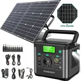 Tragbare Stromerzeuger 300W Mit 100W Solar Panel, 222Wh Batterie-Backup Solarspeicher Solargenerator für Autoreisen, Netzunabhängig, Stromausfälle