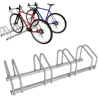 Ansobea Fahrradständer für 4 Fahrräder 35-55 mm Reifenbreite,Fahrradständer Bodenparker,Fahrrad Ständer Einfache Montage Fahrradständer Stahl Verzinkt,Radständer 101x32x26cm Silber