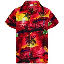 King Kameha Hawaiihemd Surf Kids Funky Hawaii-Hemd Kinder Kurzarm Front-Tasche Unisex rot 2 Jahre