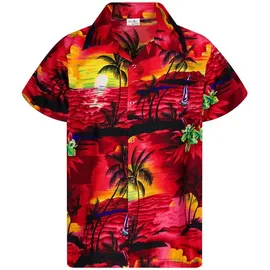 King Kameha Hawaiihemd Surf Kids Funky Hawaii-Hemd Kinder Kurzarm Front-Tasche Unisex rot 2 Jahre