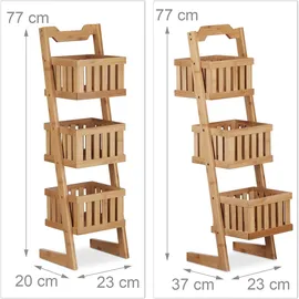 Relaxdays Badregal Bambus, 3 Ablagen, Tragegriff, Allzweckregal, Organizer, platzsparend, wasserfest, dekorativ, natur