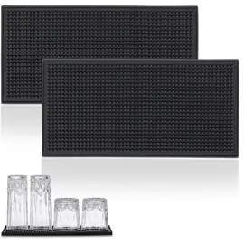 Relaxdays Barmatte 2er Set, mit Noppen, 30 x 15 cm, schwarz