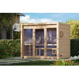 Karibu Saunahaus Außensauna Gartensauna Hycore 3 unbehandelt ohne Zubehör 38mm Massivholz 277x201x232 cm