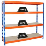 Proregal Schwerlastregal Rhino HxBxT 180x200x60cm Fachlast 500kg 4X Spanplatten-Ebenen 8mm Garagenregal, Lagerregal,