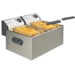 Neumärker Elektro Fritteuse Edelstahl, Langlebige Edelstahl-Fritteuse für effizientes Frittieren in der Profiküche, 2 x 5 Liter ohne Fettablauf