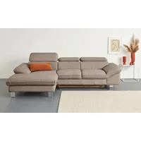 Ecksofa COTTA "Driver L-Form" Sofas Gr. B/H/T: 268cm x 73cm x 169cm, Flachgewebe fein TBB, Recamiere links, mit Kopfteilverstellung-mit Bettfunktion und Bettkasten, beige (natural) mit Kopfteilverstellung, wahlweise Bettfunktion und Bettkasten