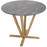 Mendler Bistrotisch HWC-M56, Tisch Esstisch, Massiv-Holz HPL Laminat Melamin Ø92cm, Marmor/Stein-Optik, helles Gestell