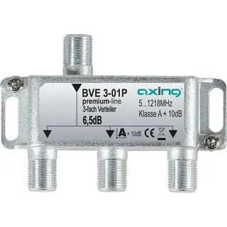Axing BVE 3-01P 3-fach Verteiler Kabelfernsehen CATV Multimedia DVB-T2 Klasse A+, 10dB, 5-1218 MHz metall