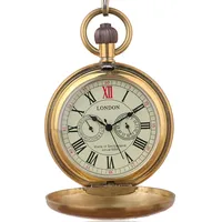 Dentily Vintage Kupfer Zug London Design Handaufzug Mechanische Taschenuhr Herren Uhren, Kupfer, Mechanisch
