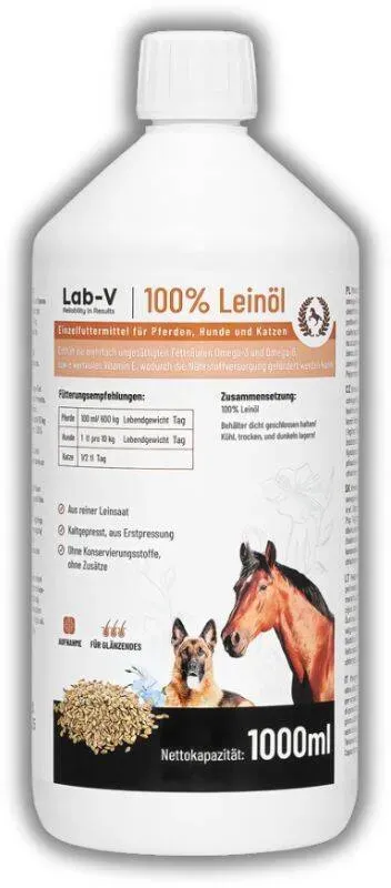 LAB-V Leinöl für Pferde, Hunde und Katzen 1000ml (Rabatt für Stammkunden 3%)